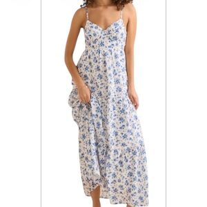 White Maxi Dress with Blue Floral Print